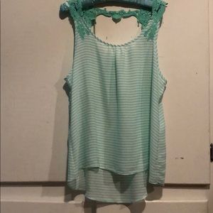 Fun aqua striped tank with lace detail!